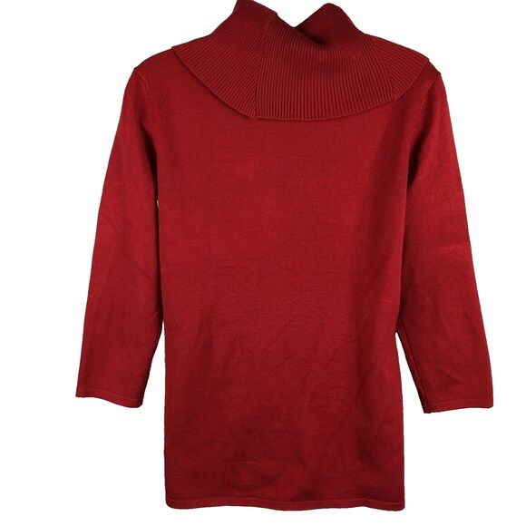 Turtleneck Sweater By Design Women's Size Small Red Knit 3/4 Sleeve - Picture 2 of 5